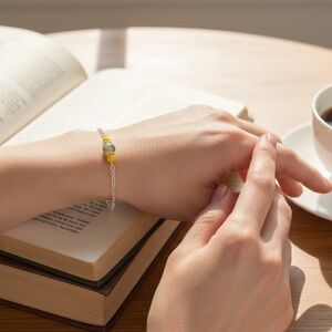 Handmade Yellow/Green Glass Beaded Silver Toned Bracelet